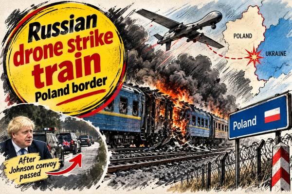 Russian Drone Strikes Ukrainian Train Near Poland After Johnson Convoy Passed