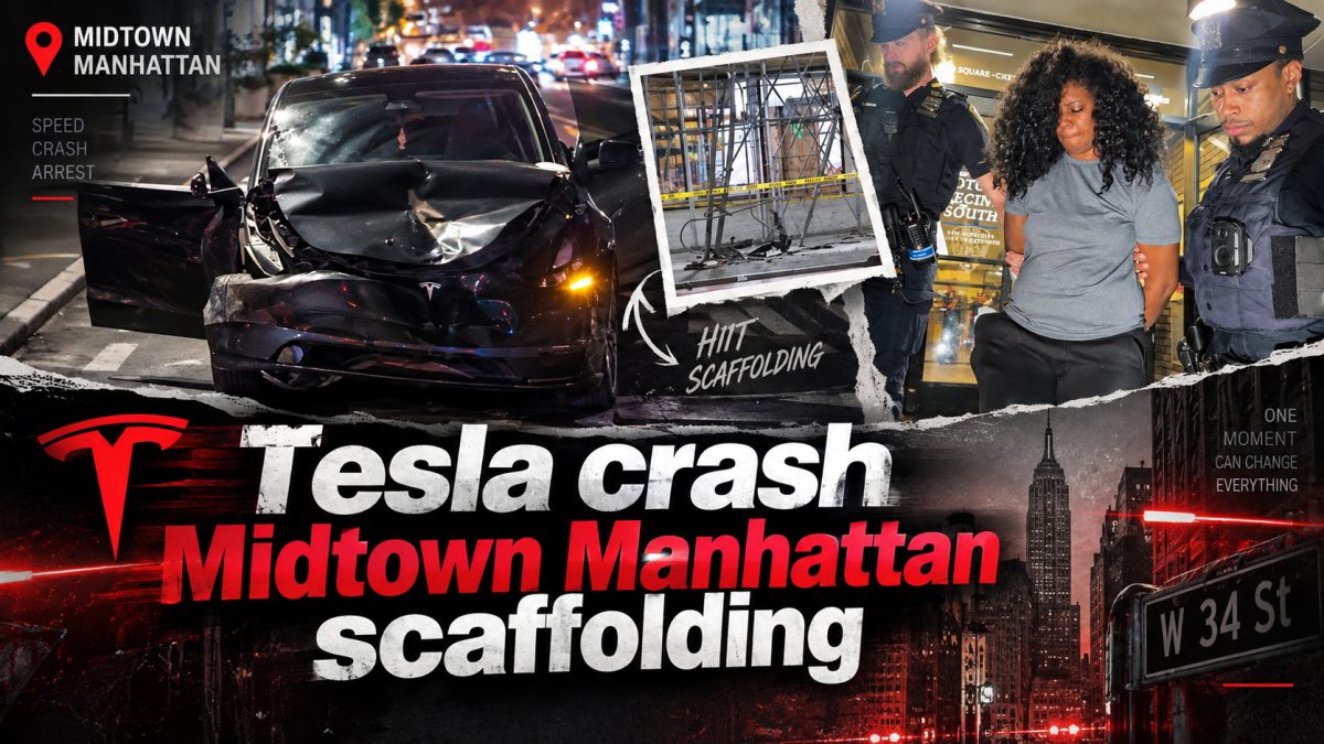 Tesla Crash Into Midtown Manhattan Scaffolding Kills Passenger, Driver Arrested
